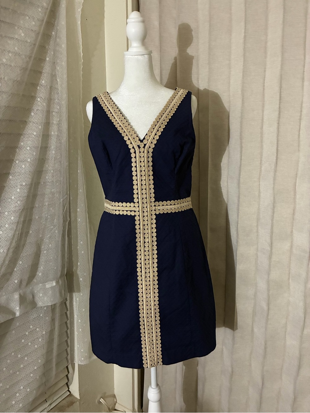 Lilly Pulitzer Navy Dress with Cream Scallop Trim